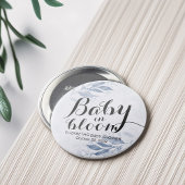 Blue Watercolor Blätter Baby Shower Baby in Bloom Button