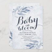 Blue Watercolor Blätter Baby Shower Baby in Bloom Einladung (Vorne/Hinten)