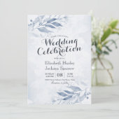 Blue Watercolor Blätter Blume Botanische Hochzeite Einladung (Stehend Vorderseite)