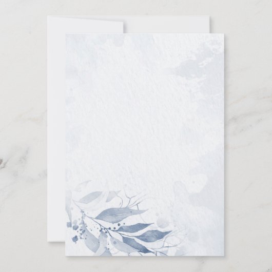 Blue Watercolor Blätter Blume Botanische Hochzeite Einladung (Rückseite)