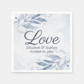 Blue Watercolor Blätter Blume Botanische Hochzeite Serviette (Vorderseite)