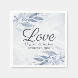 Blue Watercolor Blätter Blume Botanische Hochzeite Serviette