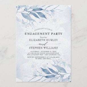 Blue Watercolor Blätter Blume Engagement Partei Einladung