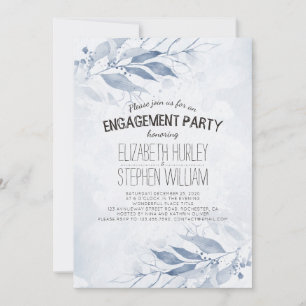 Blue Watercolor Blätter Blume Engagement Partei Einladung
