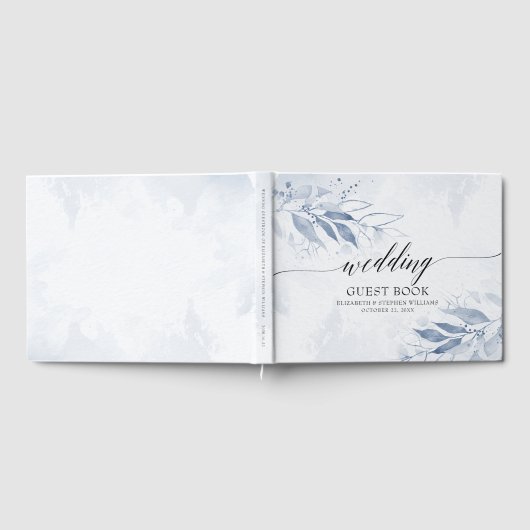 Blue Watercolor Blätter Blume Hochzeitsbuch Gästebuch (Voll)