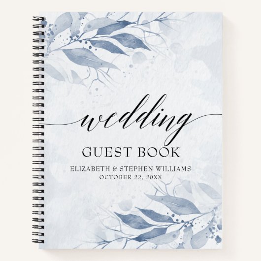Blue Watercolor Blätter Botanical Wedding Gästebuc Notizblock (Vorderseite)