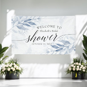 Blue Watercolor Blätter Chic Brautparty Willkommen Banner