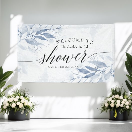 Blue Watercolor Blätter Chic Brautparty Willkommen Banner