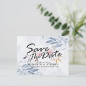 Blue Watercolor Blätter Chic Wedding Save the Date Postkarte (Stehend Vorderseite)