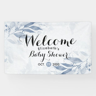 Blue Watercolor Blätter Floral Baby Dusche Willkom Banner