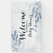 Blue Watercolor Blätter Floral Baby Dusche Willkom Banner (Vertikal)