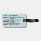 Blue Watercolor Blätter Name Monogram Gepäckanhänger (Rückseite horizontal)