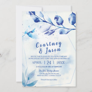 Blue Watercolor Blätter Rustikale Hochzeit Einladung