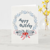Blue Watercolor Blätter Wreath Happy Birthday Card Karte (Gelbe Blume)