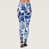 Blue Watercolor Blätter Yoga Pants Leggings Womens (Rückseite)