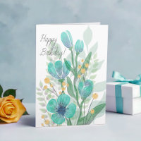 Blue Watercolor bloms Business Happy Birthday