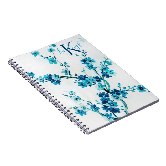 Blue Watercolor Blooms | Monogrammed Notizblock (Rechte Seite)