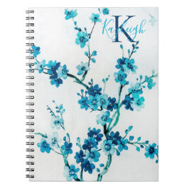 Blue Watercolor Blooms | Monogrammed Notizblock