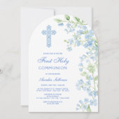 Blue Watercolor Blume Arch Erste Kommune Einladung (Vorderseite)