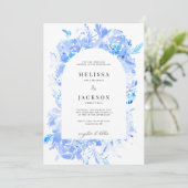 Blue Watercolor Blume Arch Wedding Einladung (Stehend Vorderseite)