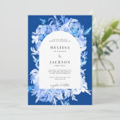 Blue Watercolor Blume Arch Wedding Einladung (Stehend Vorderseite)