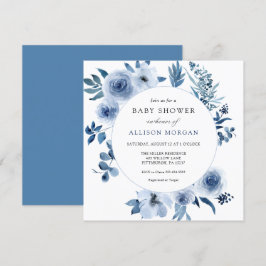 Blue Watercolor Blume Babydusche Einladung