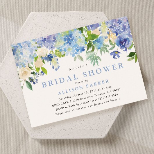 Blue Watercolor Blume Bridal Dusche Einladung