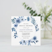 Blue Watercolor Blume Bridal Dusche Einladung (Stehend Vorderseite)