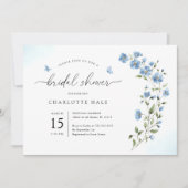 Blue Watercolor Blume Bridal Dusche Einladung (Vorderseite)