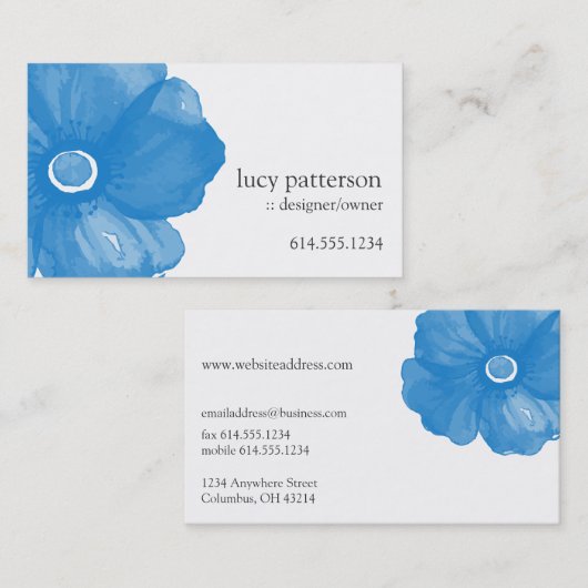 Blue Watercolor Blume Business Cards Visitenkarte (Vorne/Hinten)