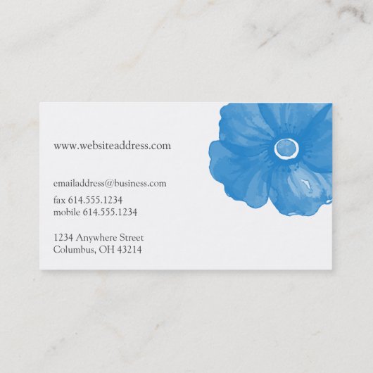 Blue Watercolor Blume Business Cards Visitenkarte (Rückseite)