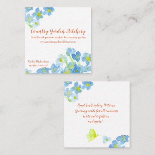 Blue Watercolor Blume Butterfly Quadratische Visitenkarte (Vorne/Hinten)
