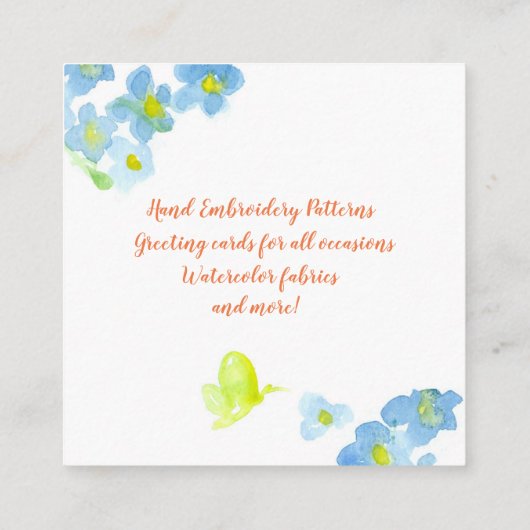 Blue Watercolor Blume Butterfly Quadratische Visitenkarte (Rückseite)