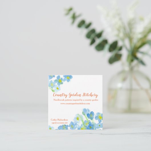 Blue Watercolor Blume Butterfly Quadratische Visitenkarte (Stehend Vorderseite)
