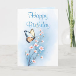 Blue Watercolor Blume Butterfly Zum Geburtstag Karte