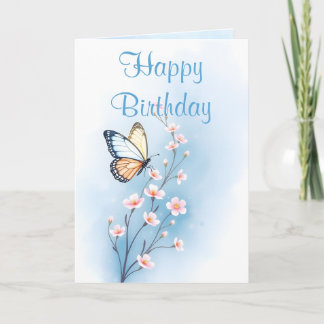 Blue Watercolor Blume Butterfly Zum Geburtstag Karte