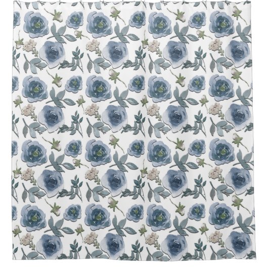 Blue Watercolor-Blume Duschvorhang (Vorderseite)