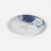 Blue Watercolor Blume Elegante Hochzeit Pappteller (Schrägansicht)