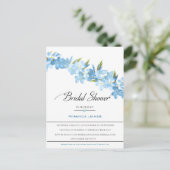 Blue Watercolor Blume Elegantes Brautparty Einladungspostkarte (Stehend Vorderseite)