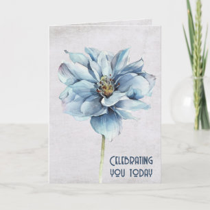 Blue Watercolor Blume Geburtstag Karte