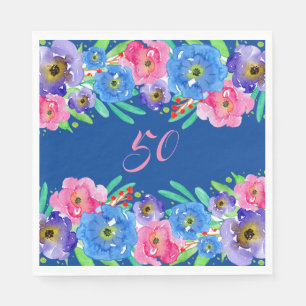 Blue Watercolor Blume Geburtstag Serviette