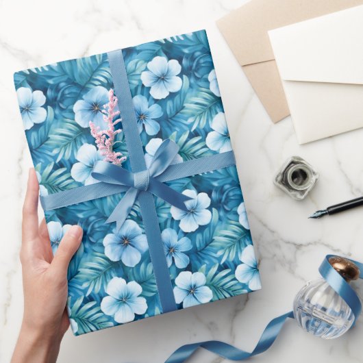 Blue Watercolor-Blume Geschenkpapier (Schenken)