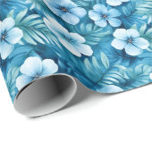 Blue Watercolor-Blume Geschenkpapier (Rolleneckpunkt)
