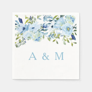 Blue Watercolor Blume Hochzeit Verlobung Serviette