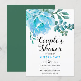Blue Watercolor Blume Hochzeitspaare duschen Einladung