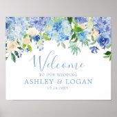 Blue Watercolor Blume Hochzeitsplakat Poster (Vorne)