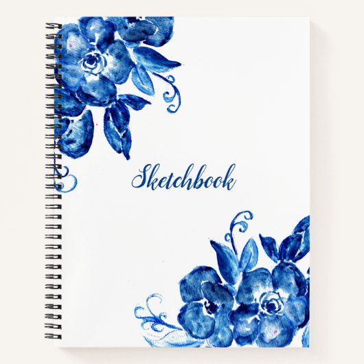Blue Watercolor-Blume Notizblock (Vorderseite)