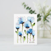 Blue Watercolor Blume Postcard Postkarte (Stehend Vorderseite)