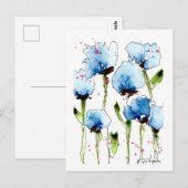 Blue Watercolor Blume Postcard Postkarte (Vorne/Hinten)