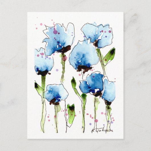 Blue Watercolor Blume Postcard Postkarte (Vorderseite)